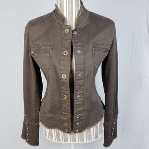 Vintage Y2K Adriana USA Army Style Jacket Military Utility Snap Buttons size L